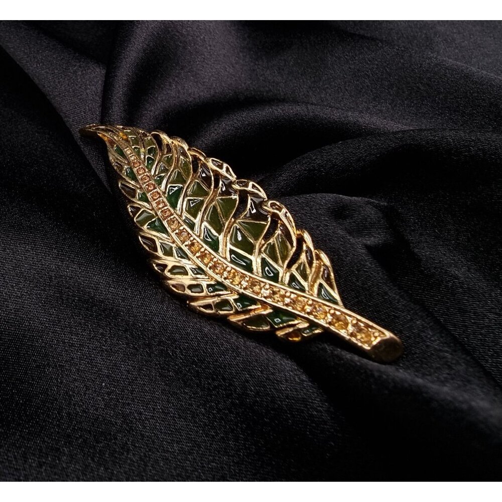 Vintage 1990s Green and Gold Leaf Brooch